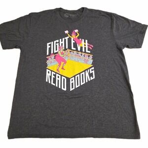 RARE Out of Print "Fight Evil Read Books" Leela Corman Wrestling Tee Size XL